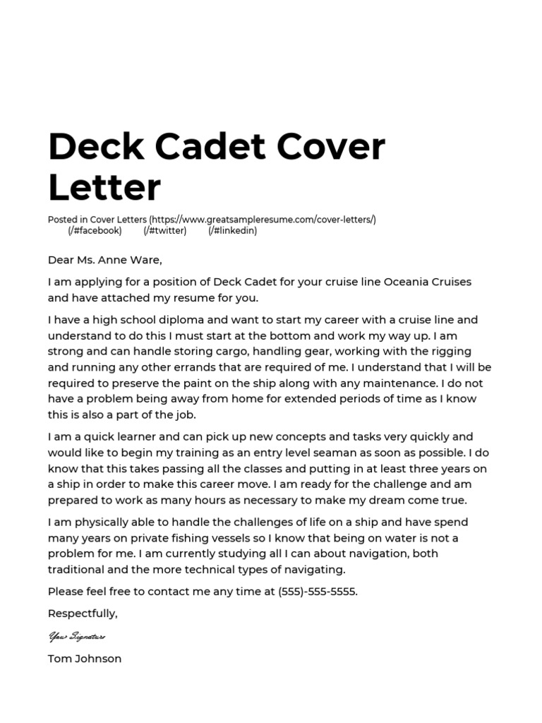 application letter sample for deck cadet