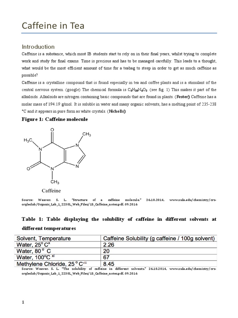 Caffeine Solubility in Tea and Extraction | PDF | Solubility | Caffeine