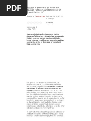 Accused Is Entitled To Be Heard In A Revision Petition Against Dismissal Of Protest Petition_ SC
