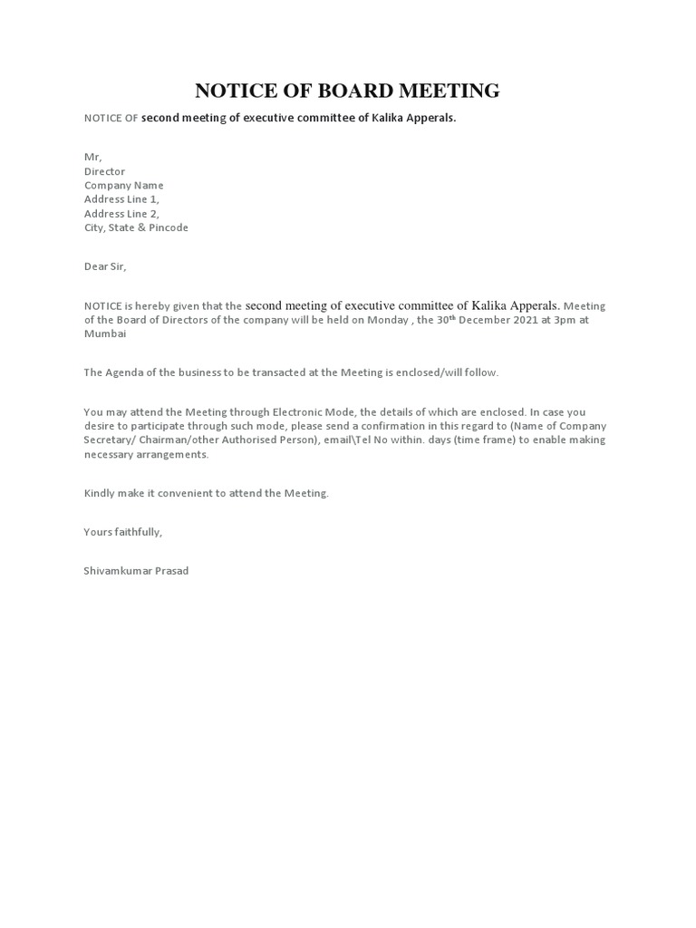 Notice of Board Meeting PDF