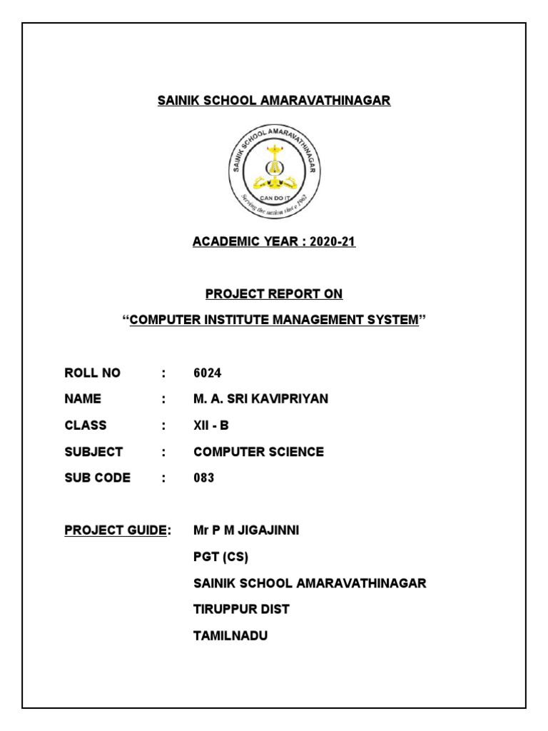 Computer Institute Management System Project Download Free PDF