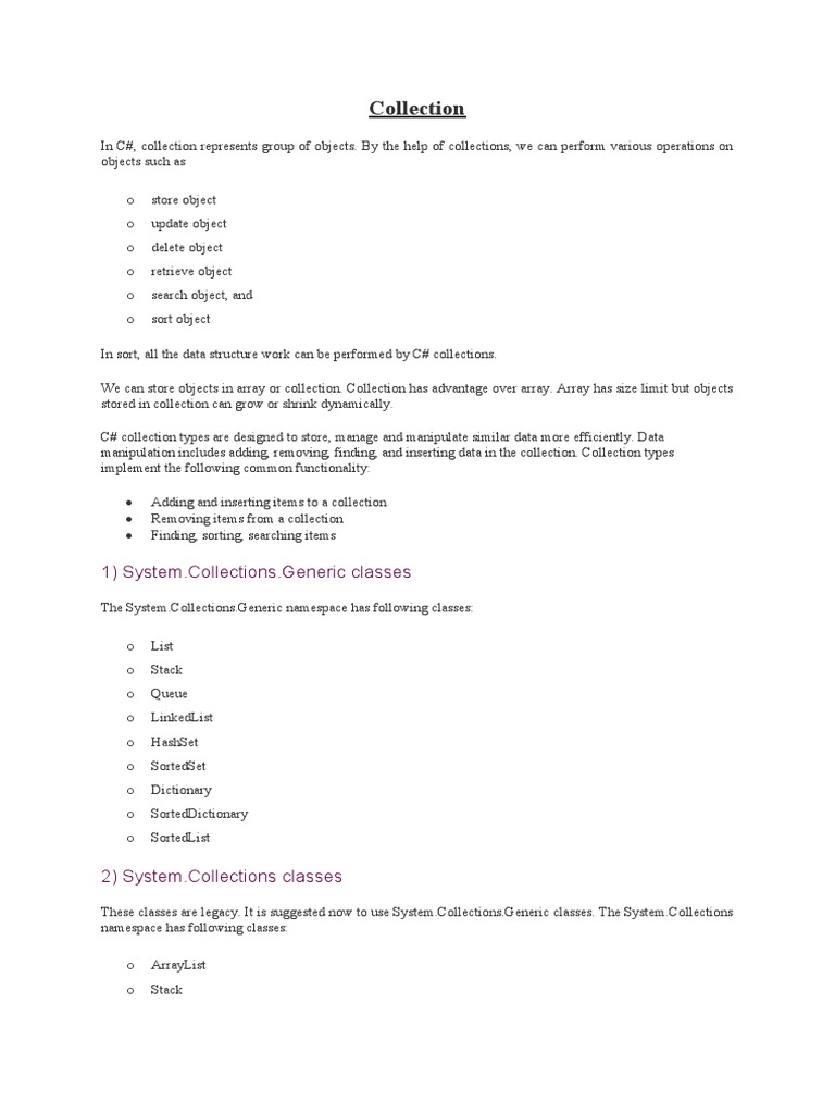 Collection: 1) System - Collections.Generic Classes | PDF | Queue ...