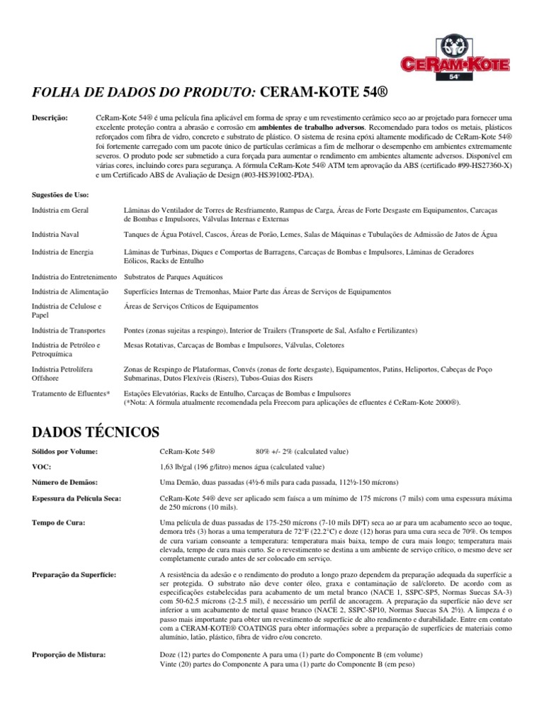 CeRam Kote 54 PDS Portuguese | PDF | Tinta | Química