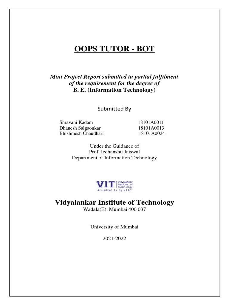 Oops Tutor Chatbot Report PDF | PDF | Object Oriented Programming ...