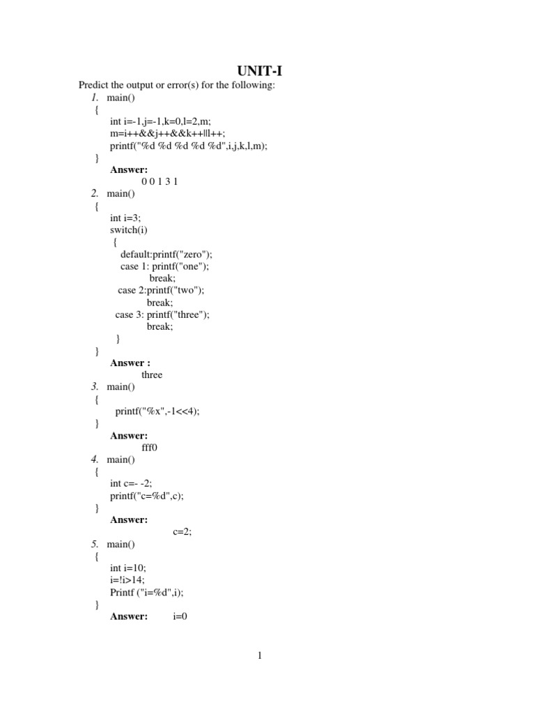 C Program Output Predictions | PDF | C (Programming Language ...