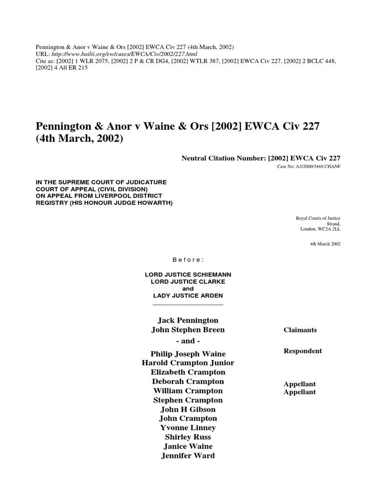 Pennington V Waine PDF Trust Law English Trust Law