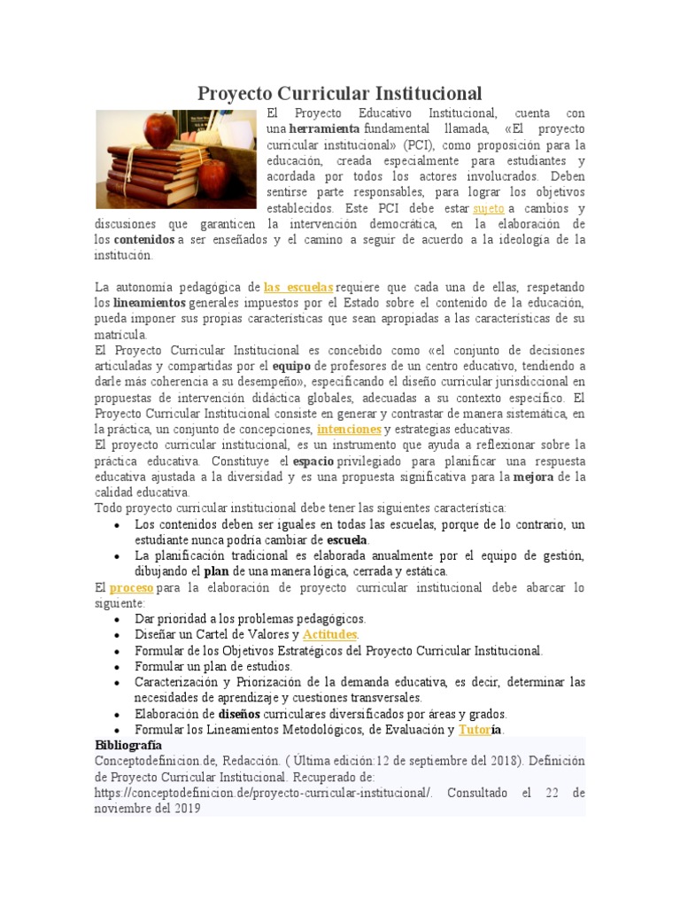 Definición del Proyecto Curricular Institucional | PDF | Plan de ...