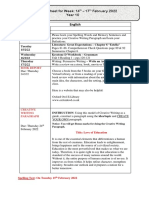 Homework Sheet For Week: 14 - 17 February 2022 Year 10: English