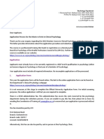 Application Letter For The Professional Programme in Clinical Psychology 2022