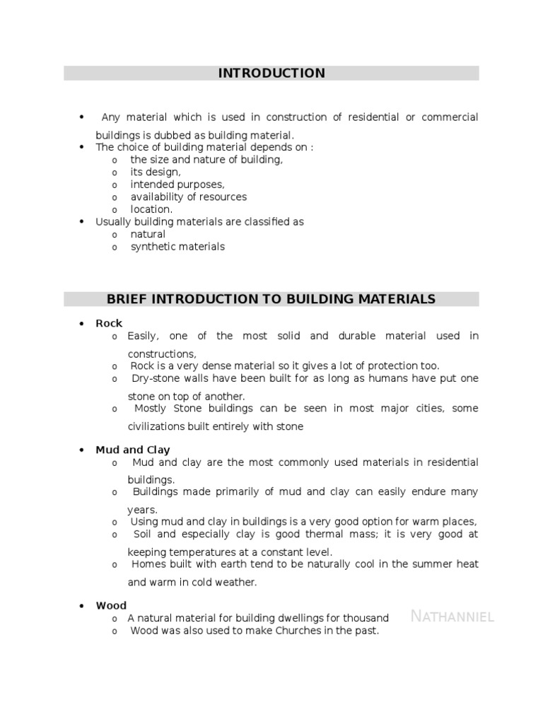 Introduction To Building Materials | PDF | Concrete | Building Materials