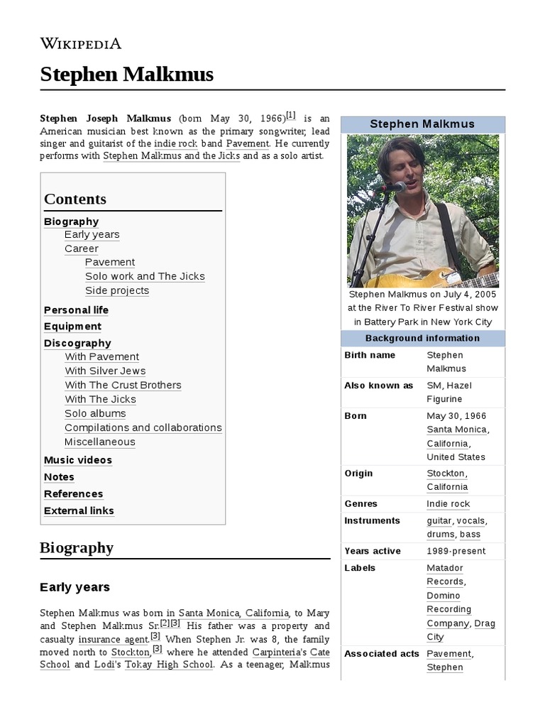 Stephen Joseph Malkmus (Born May 30, 1966) | PDF