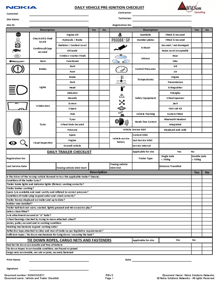 Daily Vehicle PreIgnition Checklist Descrip On Descrip On PDF