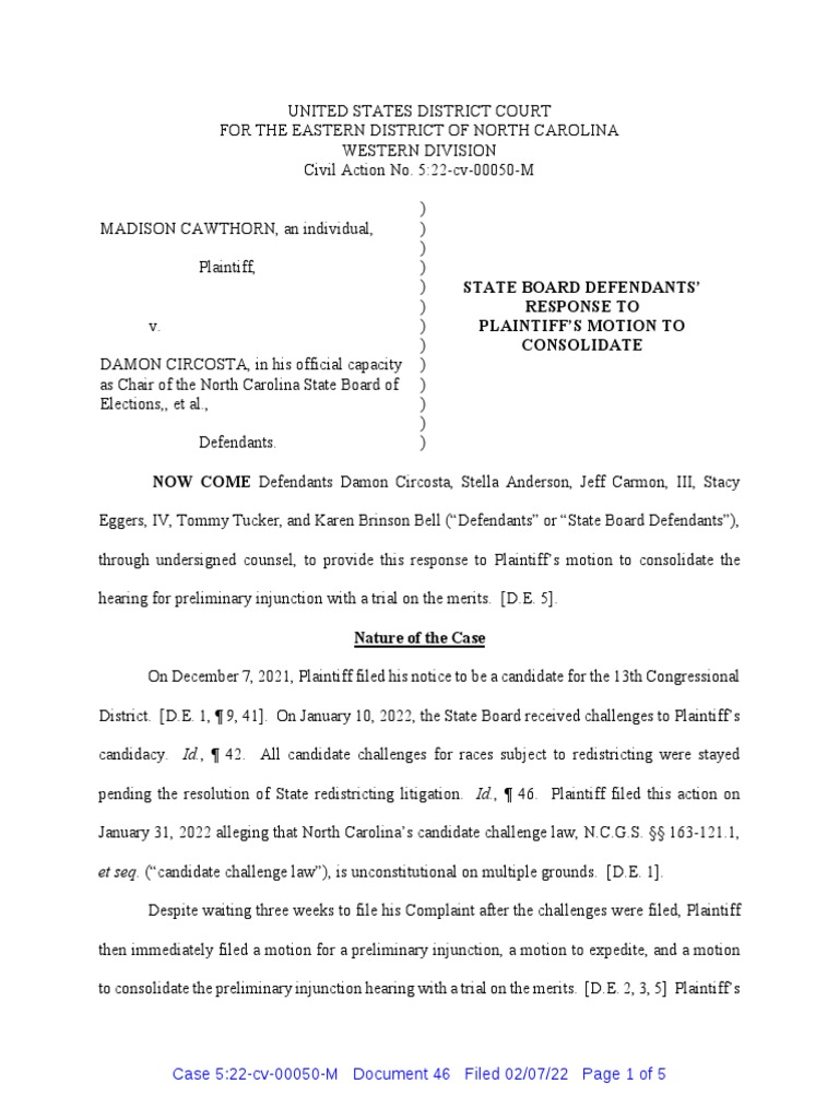 SBE Response To Motion To Consolidate PDF Lawsuit Discovery (Law)