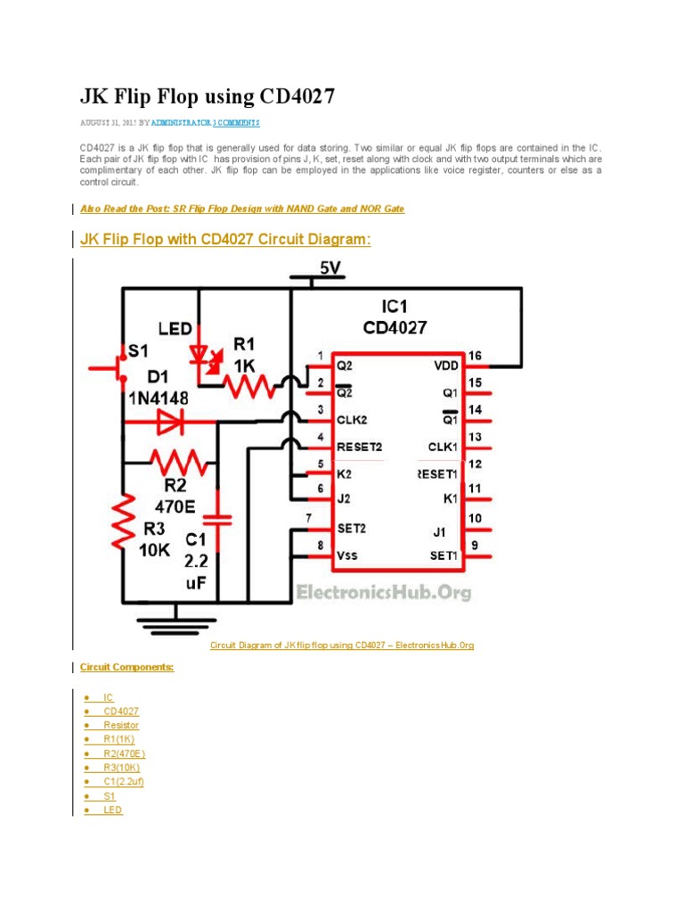 diagramのJKなど JK Flip Flop With CD4027 Circuit Diagram | PDF | Electricity