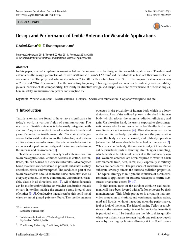 Design and Performance of Textile Antenna For Wearable Applications