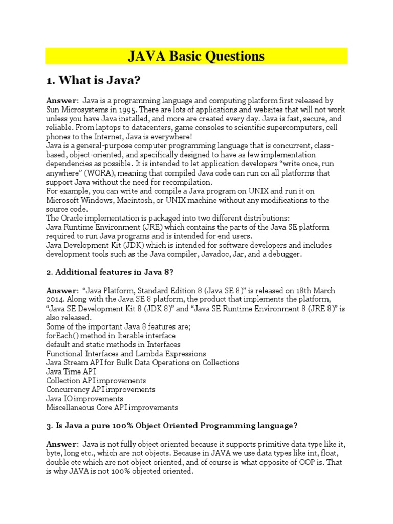 Java Basic Questions For Interview Preparation | PDF | Class (Computer ...