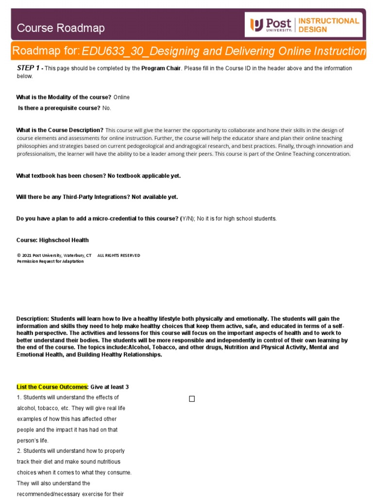 Course Roadmap Template PDF Science Mathematics