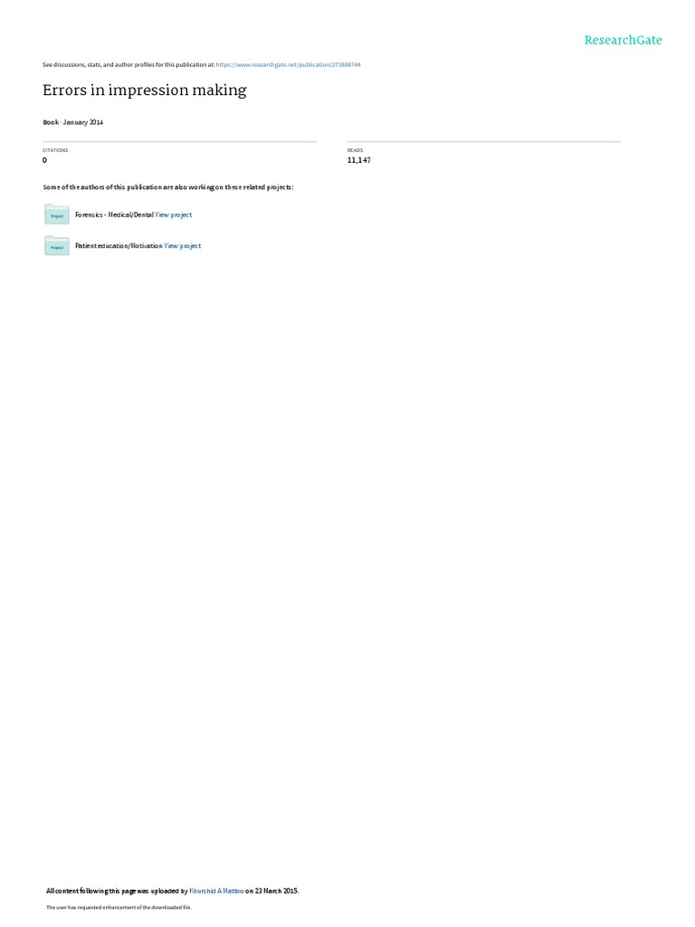 Errors in Impression Making PDF Dentures Dentistry Branches