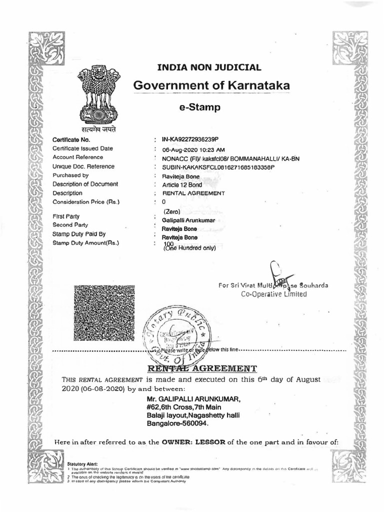 Rental Agreement 1577652 Raviteja Bone PDF Lease LandlordTenant Law