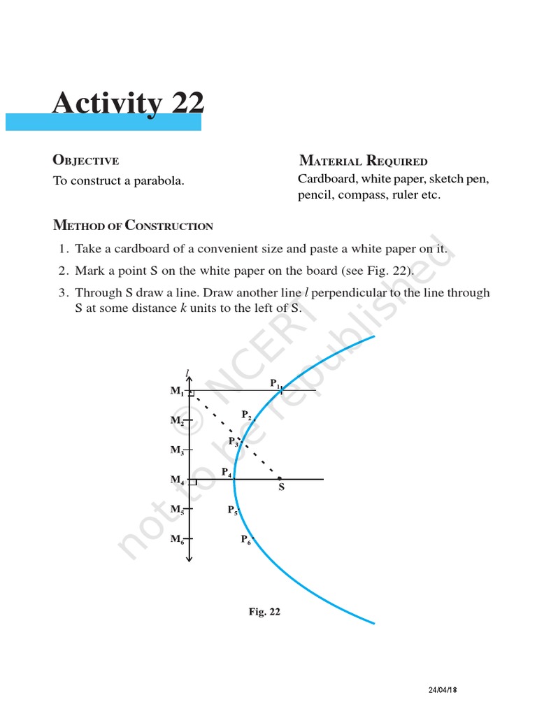Activity 22: To Construct A Parabola. Cardboard, White Paper, Sketch ...
