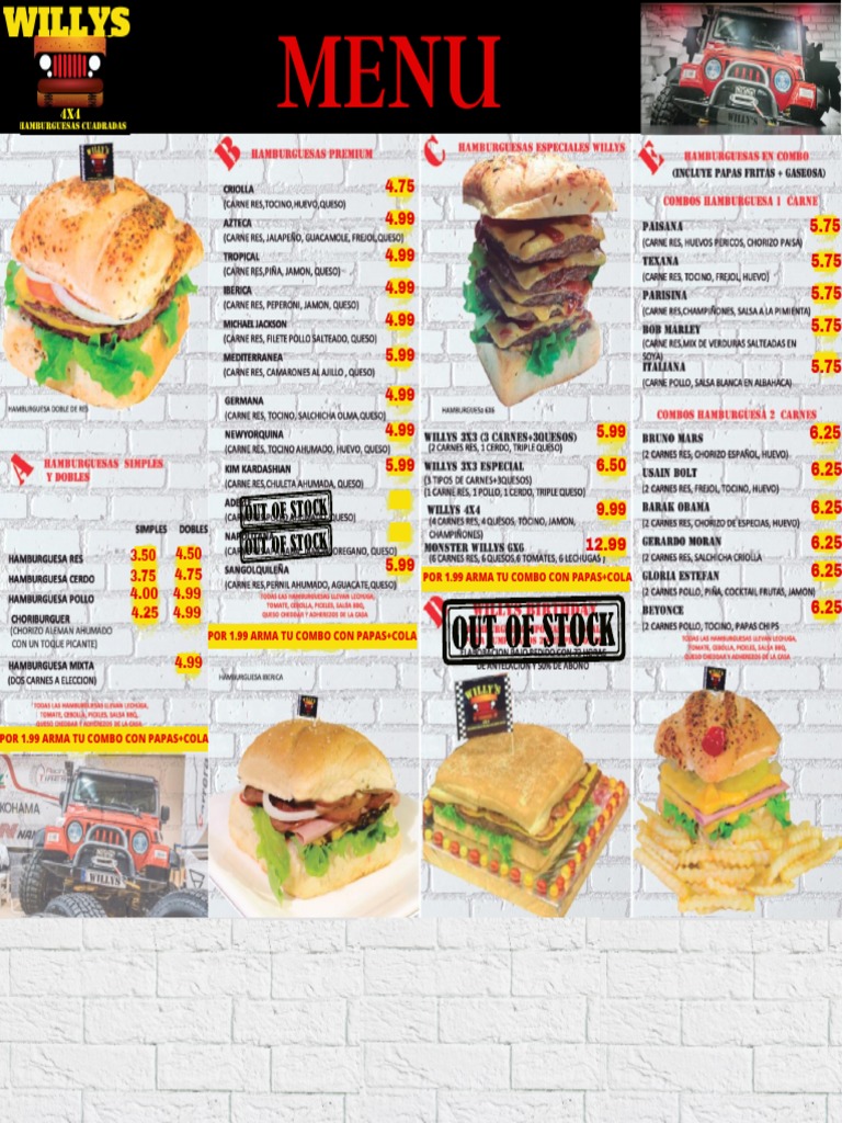 Menú y precios de Willys 2023 | PDF