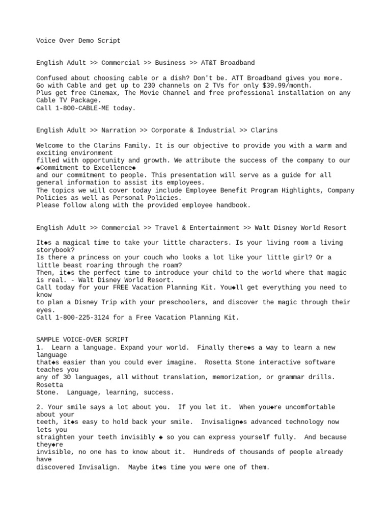 Voice Over Demo Script | PDF