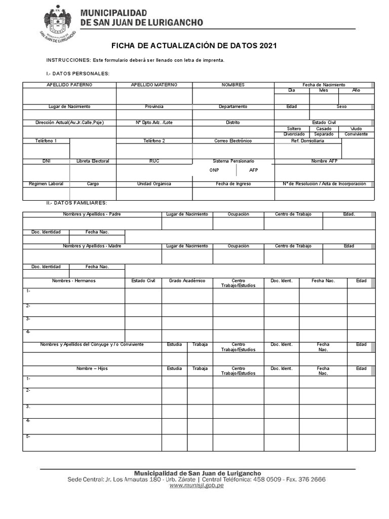 Ficha De Actualizacion Datos Pdf