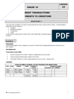 Grade 10 Credit Transactions Payments To Creditors: Worksheet 1