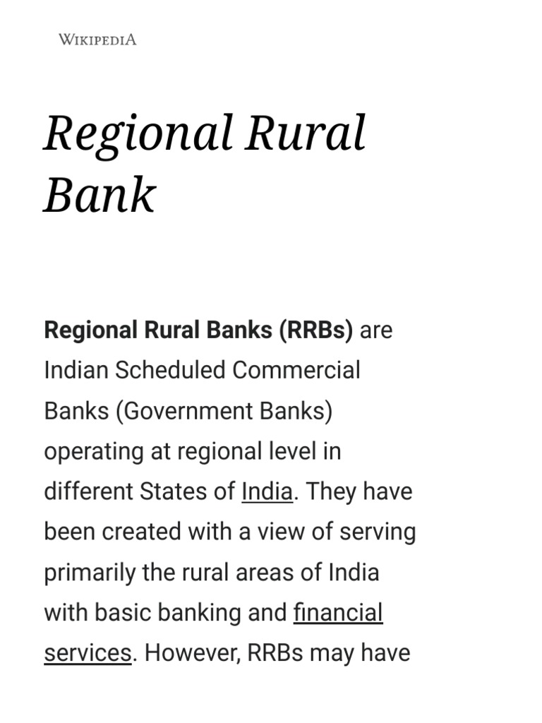 Regional Rural Bank - Wikipedia | PDF | Banking | Economies