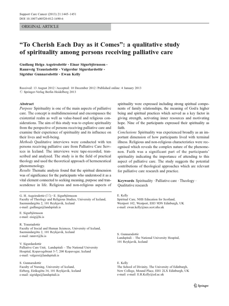 Spirituality in Palliative Care Study | PDF | Spirituality | Prayer