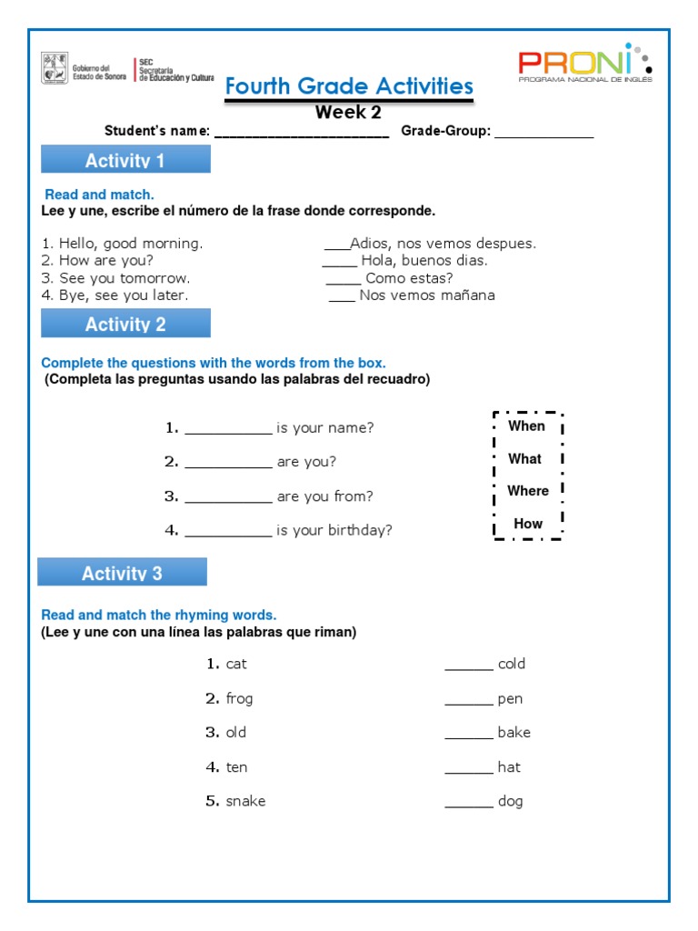4th Grade - WEEK 2 | PDF