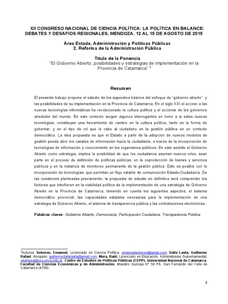 XII Congreso Nacional de Ciencia Política - Doc Gob Abierto. Soberon ...