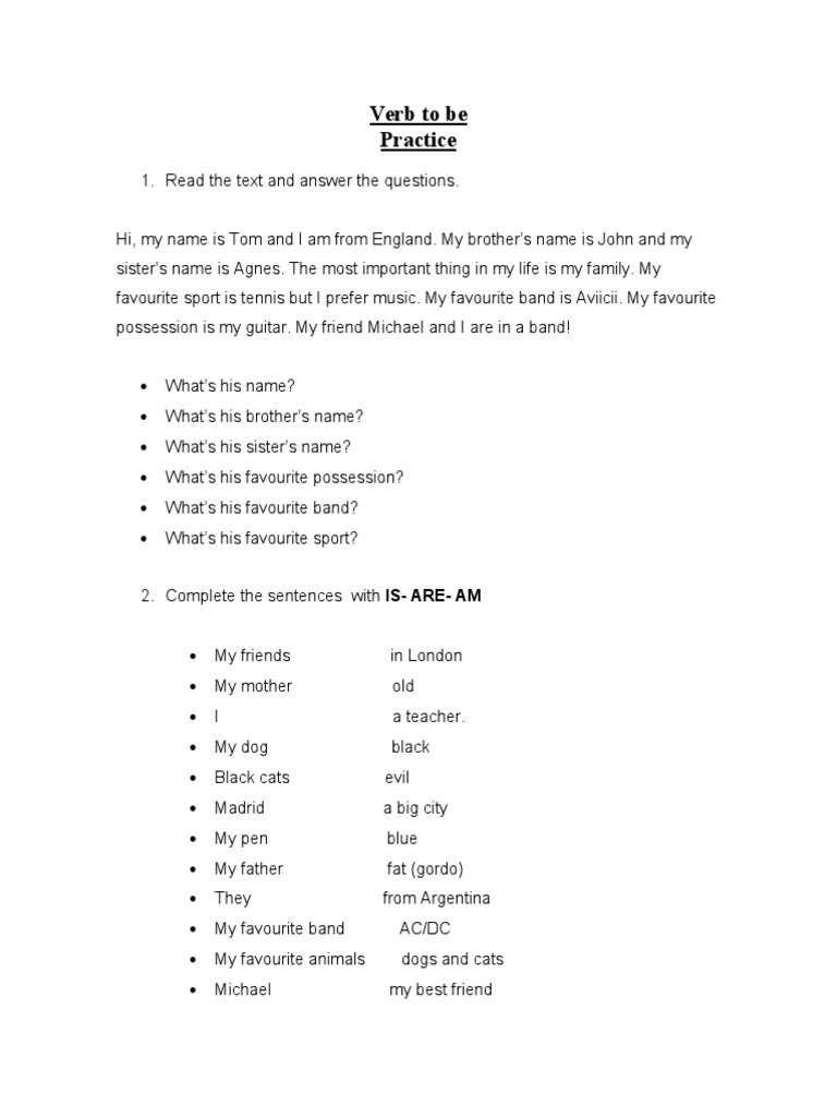 Verb To Be Practice | PDF