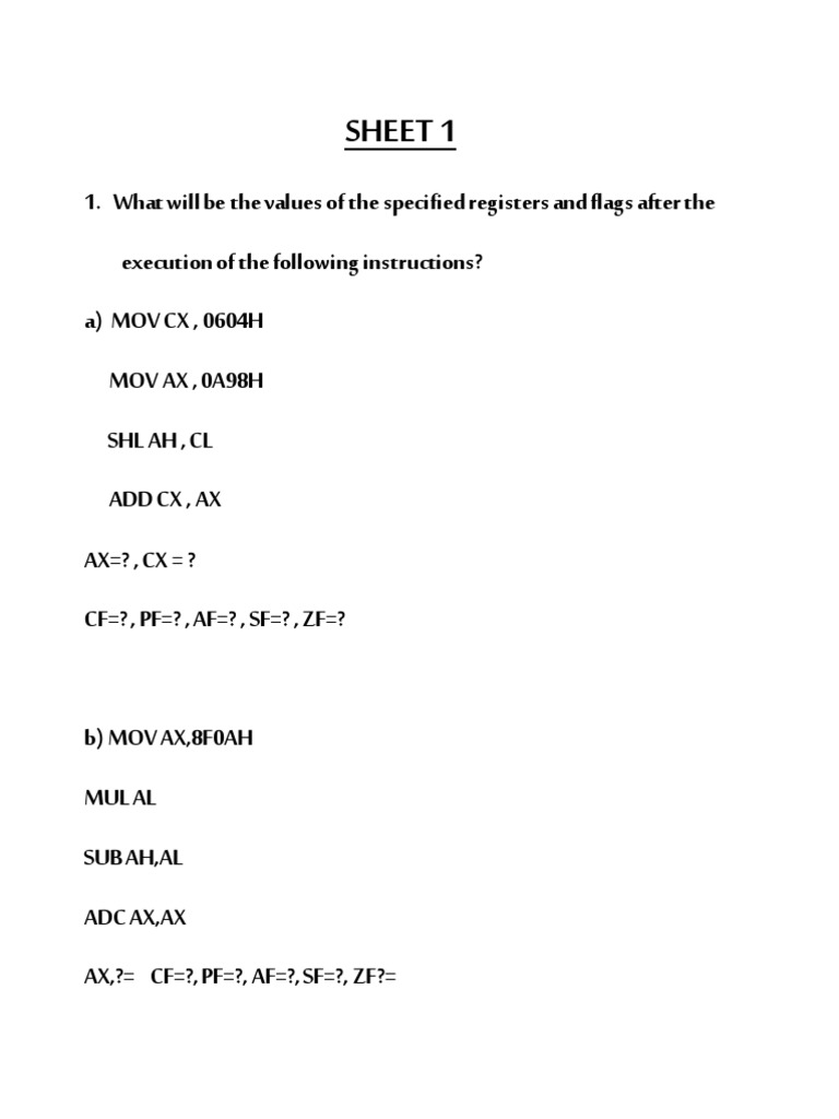 Sheet - 1 | PDF | Central Processing Unit | Subroutine