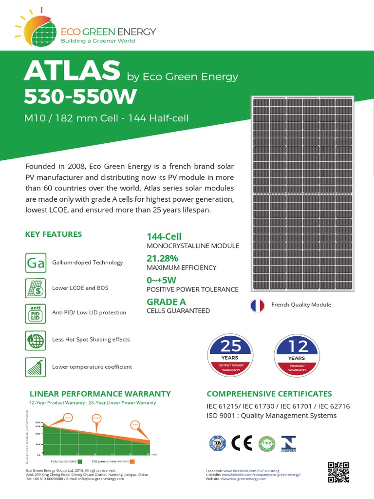 Eco Green 550W Solar Panel Specs | PDF | Photovoltaics | Solar Panel