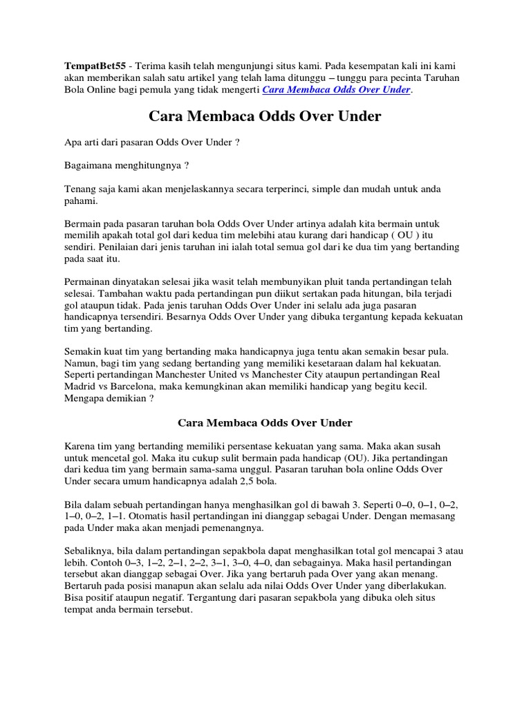 Cara Membaca Odds Over Under PDF | PDF