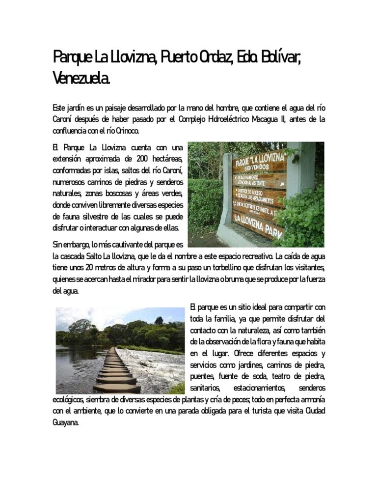 Parque La Llovizna: Naturaleza y Aventura | PDF