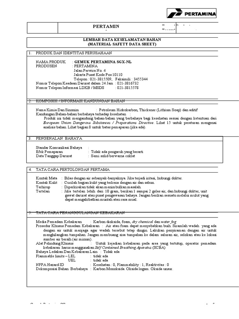 MSDSGrease SGXNL PDF