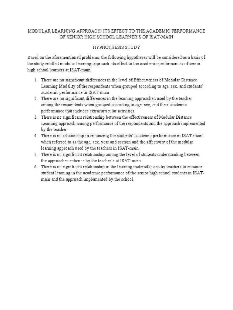 Modular Learning Approach - Hyphotesis of The Study | PDF | Wellness