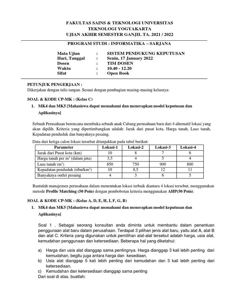 Ujian SPK Informatika UTY 2022 | PDF | Seni | Komputer