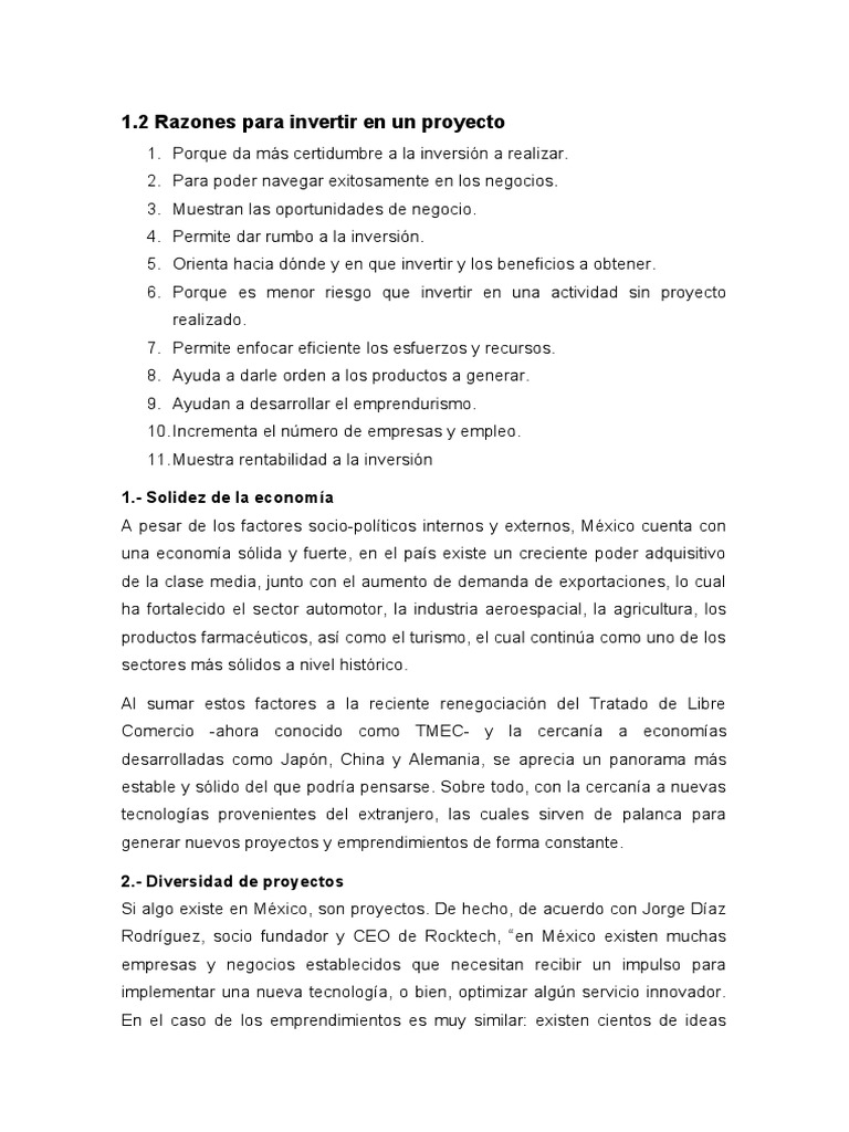 Razones para Invertir en Un Proyecto | PDF | Inversiones | México