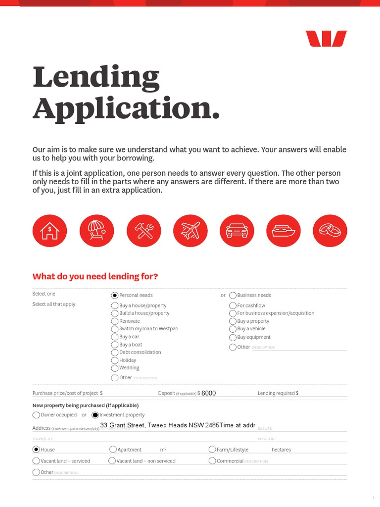 Westpac Loan Application PDF Loans Interest