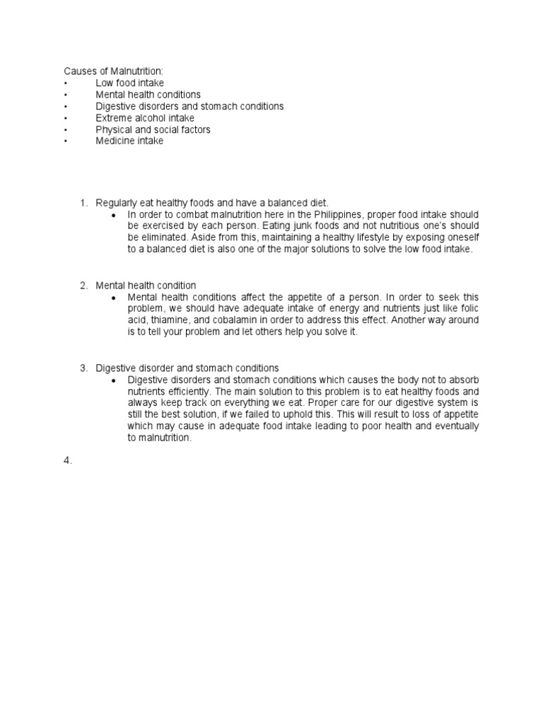 Causes of Malnutrition | PDF