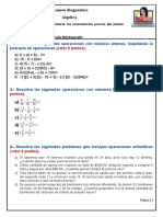 Examen Diagnóstico. Álgebra 1