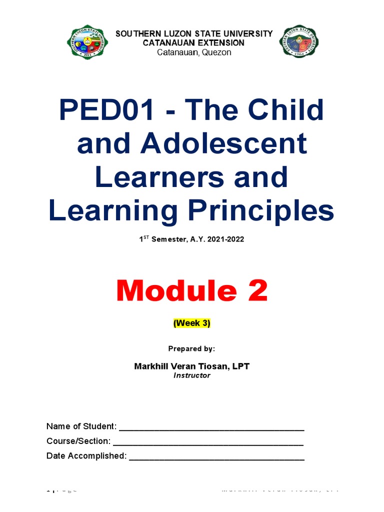 Module 2 The Child And Adolescent Learners And Learning Principles