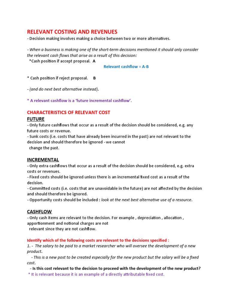 Relevant Costing in Decision Making | PDF | Cost | Opportunity Cost