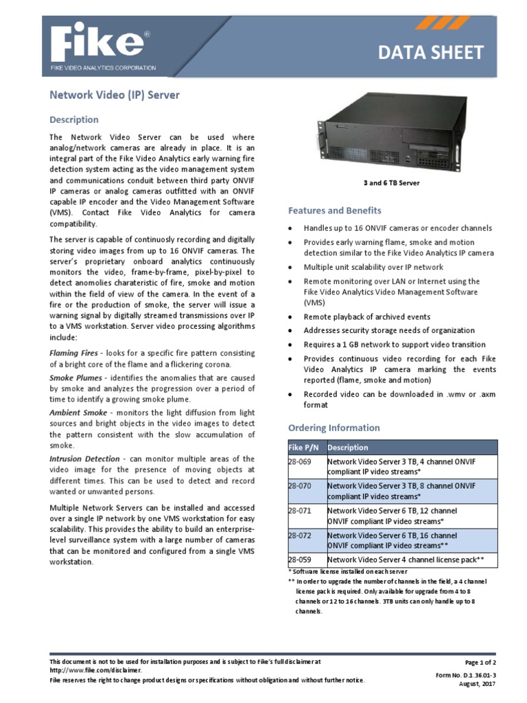 Data Sheet: Network Video (IP) Server | PDF | Computer Network | Video