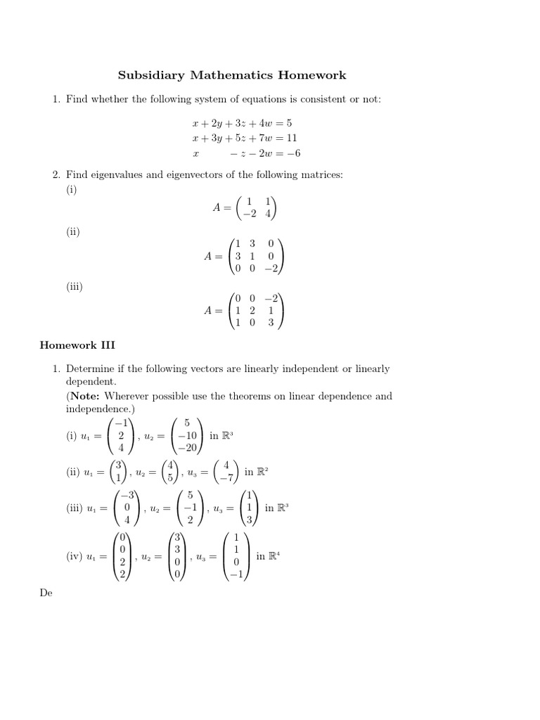 Subsidiary Mathematics Homework 2 | PDF