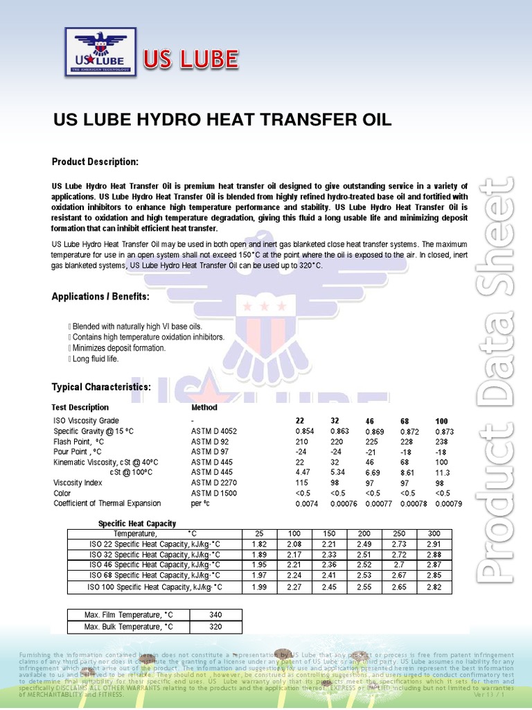 Us Lube Hydro Heat Transfer Oil Product Description PDF Viscosity
