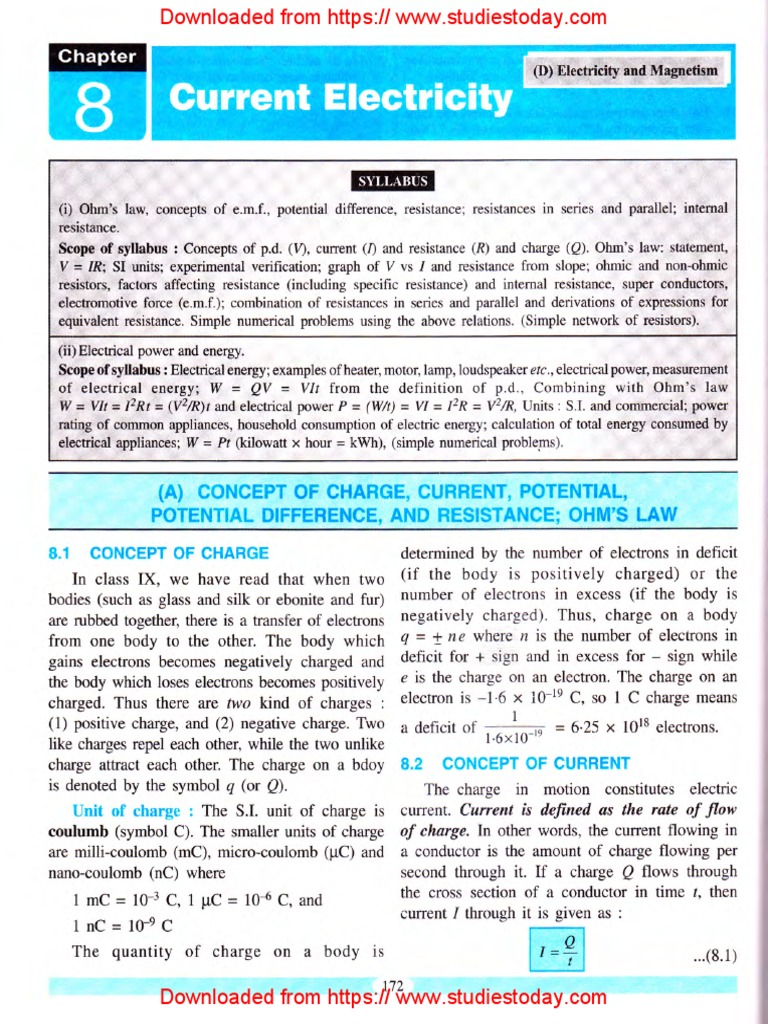 ICSE Class 10 Physics Chapter 08 Current Electricity | PDF